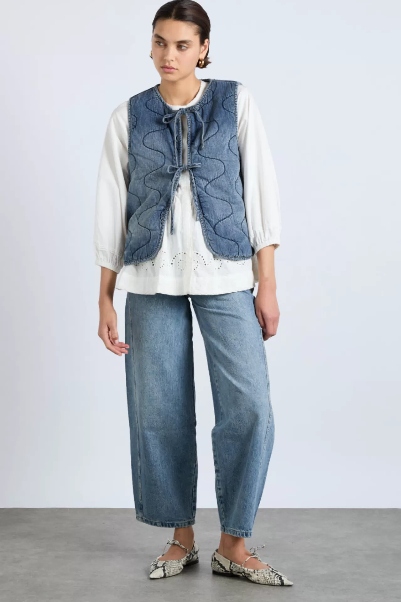 Hot Damson Madder denim tilly gilet- vintage wash blue