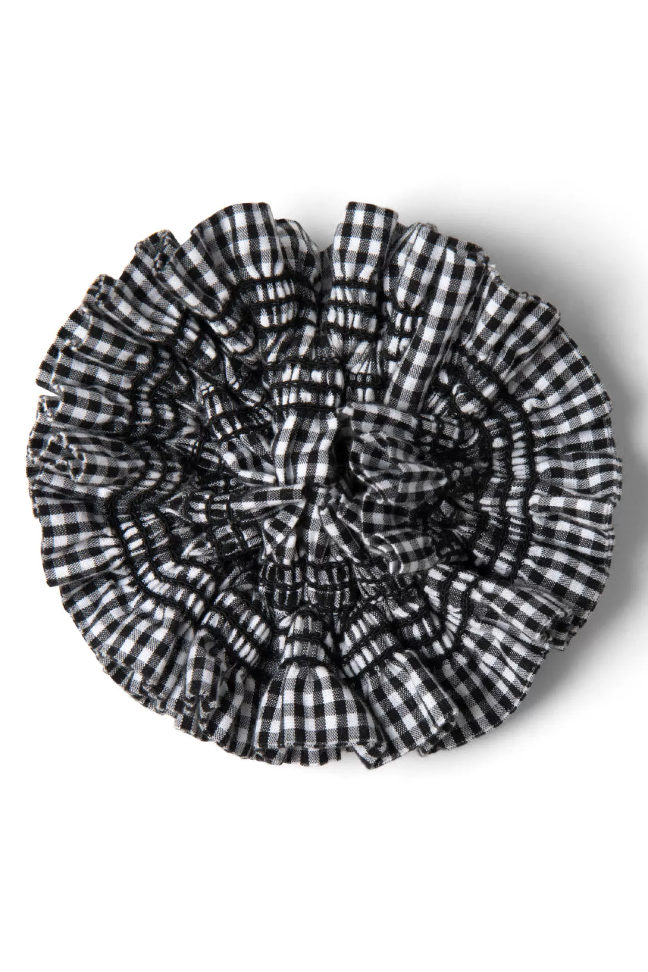 Online Damson Madder garter scrunchie in black u0026 ecru gingham with stitch detail