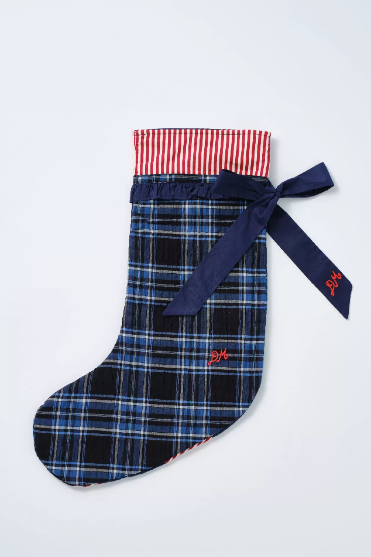 Sale Damson Madder patchwork bow christmas stocking - navy, check u0026 red stripe multi